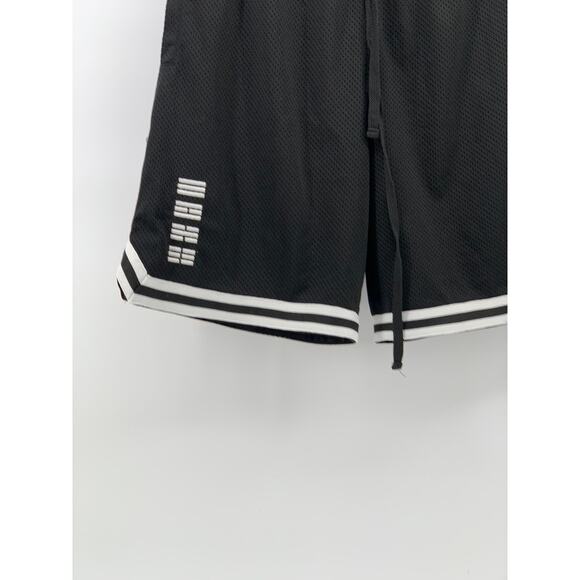 UNBRANDED Men's Black-White Mesh Drawstring Active Basketball Shorts SZ S - Picture 7 of 8